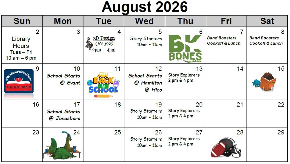 August 2026 Children's Activities Calendar