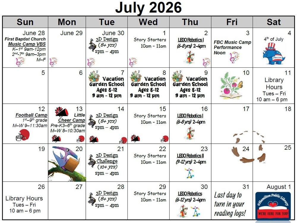July 2026 Children's Activities Calendar