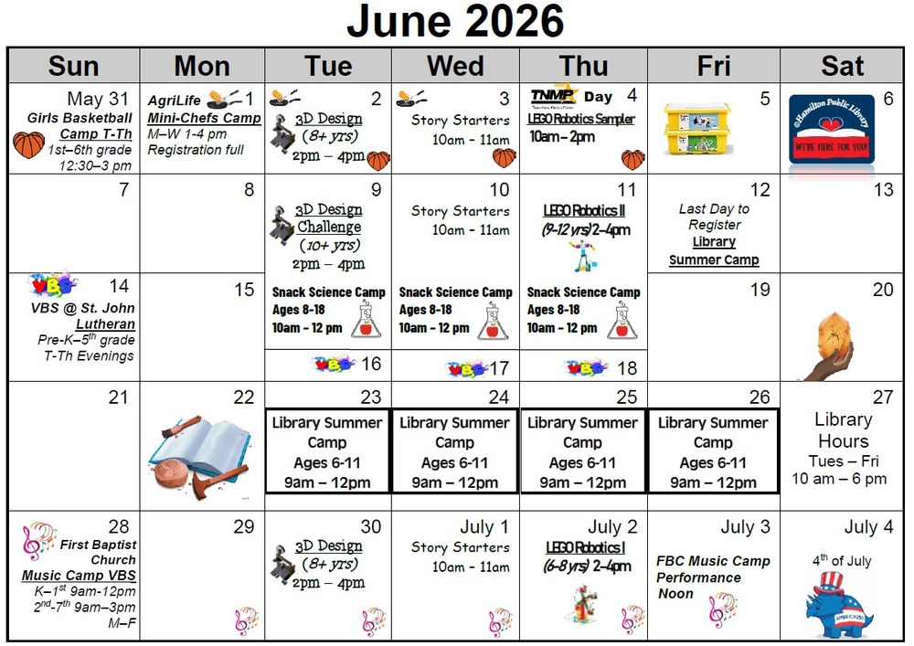 June 2026 Children's Activities Calendar