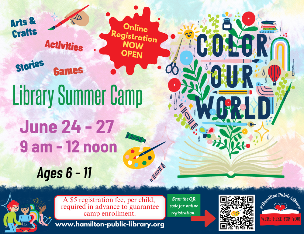 Library Summer Camp Online Registration NOW OPEN Library Summer Camp. June 24-27. 9 am - 12 noon. Ages 6-11. A $5 registration fee, per child, required in advance to guarantee camp enrollment.